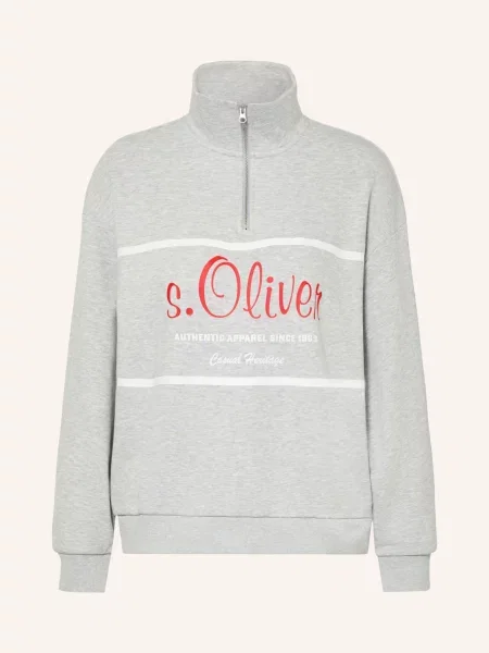 S.Oliver Bluza Dresowa Typu Troyer grau biała