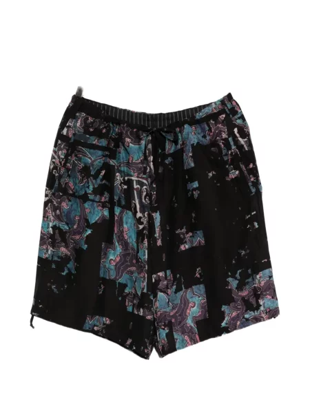 Pantaloni scurți Yohji Yamamoto cu imagine cu imprimeu abstract negru