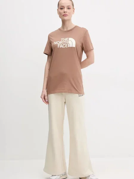 The North Face t-shirt Relaxed Easy brązowy biała