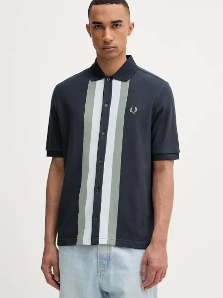Košulja Fred Perry tamno regular s klasičnim ovratnikom plava