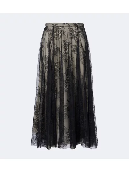 Fustă midi Erdem cu model floral din dantelă negru
