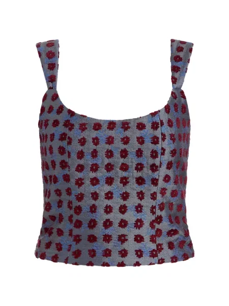 Top Markarian cu model floral din jacard albastru