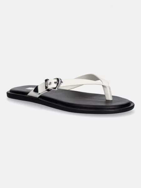Tommy Jeans șlapi pentru femei din piele TJW FLAT LEATHER SANDALS bej
