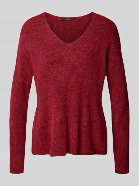 Sweter z dzianiny o kroju regular fit z dekoltem w serek model ‘CREWLEFILE’ Vero Moda czerwony