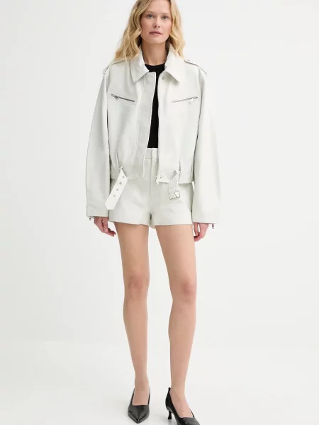 Gestuz szorty skórzane gładkie high waist biały