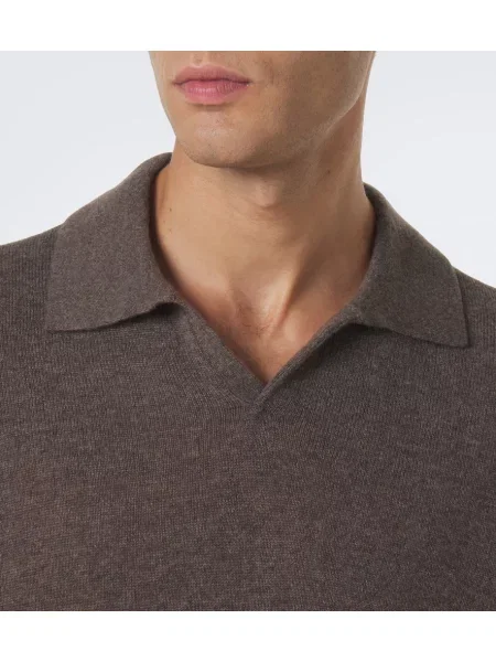 Tricou polo The Row din cașmir maro