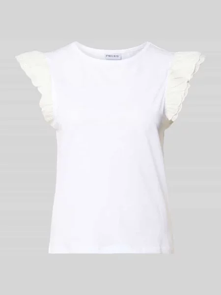 T-shirt o kroju regular fit z czystej bawełny model PANDRIA' Pieces biała
