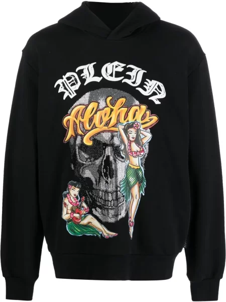 Hanorac cu glugă Philipp Plein cu imagine tip Hawaii negru