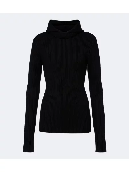 Pulover The Frankie Shop de lână cu glugă negru