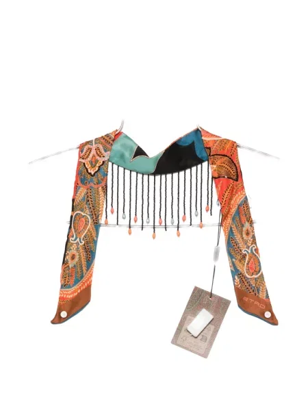Fular Etro cu franjuri cu model paisley maro