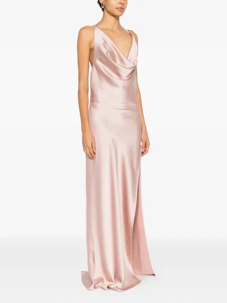 Rochie maxi The Andamane cu crăpătură de costum roz