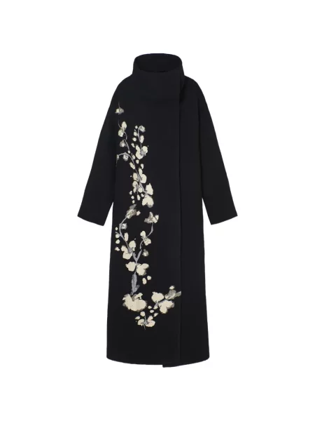 Palton Psophia cu model floral cu imagine negru