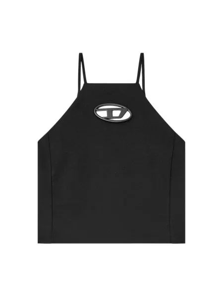 Top Diesel wełniany elegancki z dekoltem halter czarny