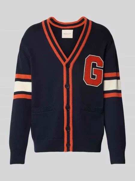 Kurtka z dzianiny z dekoltem w serek i wpuszczanymi Gant granatowa