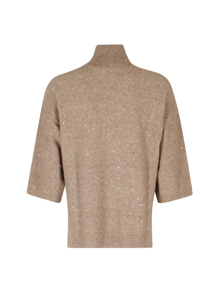 Sweter z golfem Seventy z cekinami do golfa brązowy