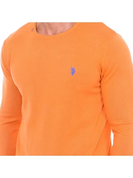 Sweter U.s Polo Assn. z długim rękawem z okrągłym dekoltem pomarańczowy