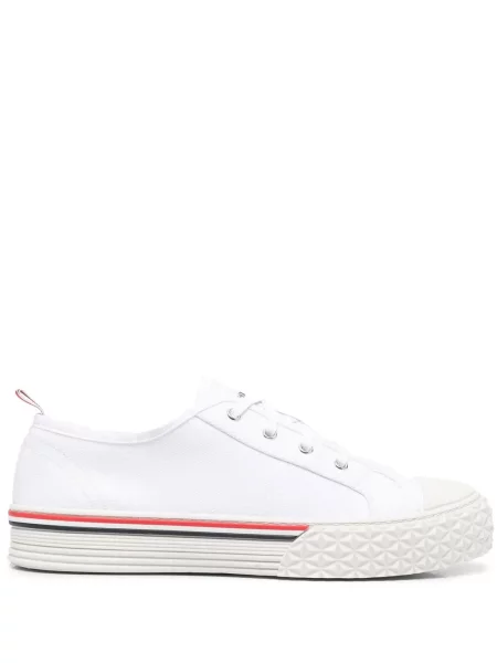 Sneakerși Thom Browne cu șireturi cu dungi din dantelă alb