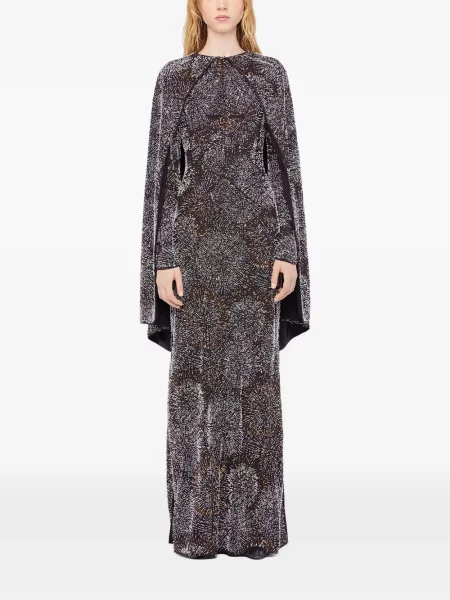 Rochie maxi Rabanne cu perle din crep lungă negru
