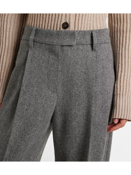Pantaloni Brunello Cucinelli de lână cu model herringbone gri
