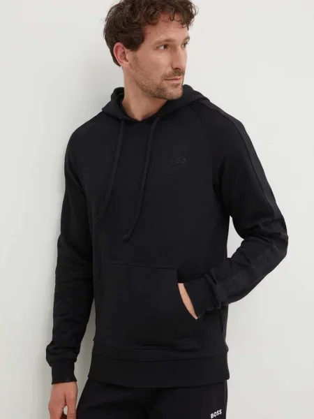 HUGO hanorac de bărbați cu glugă cu imprimeu negru