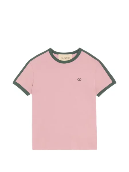Tricou Valentino Garavani cu broderie cu decolteu rotund roz