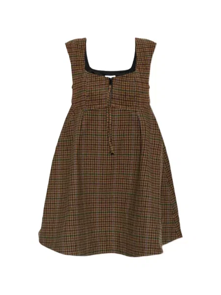 Rochie mini Ganni fără mâneci în carouri maro