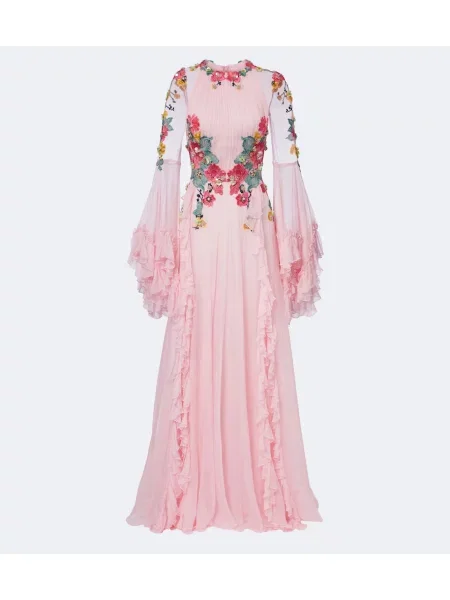 Rochie Costarellos de mătase cu model floral roz