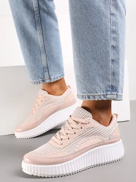 Sneakers cu Platformă Decorați cu Ținte și Inserții Patchwork Jeneria roz