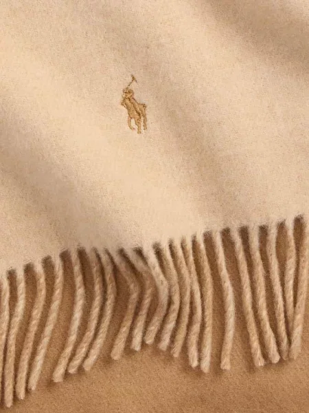 Szal z czystej wełny z wyhaftowanym logo Polo Ralph Lauren beżowa