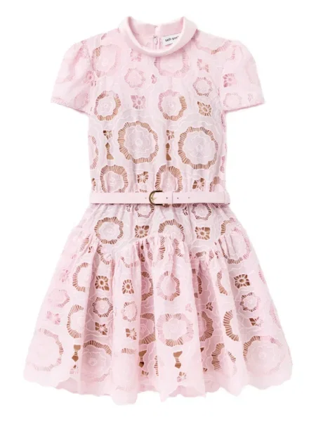 Rochie mini Self-portrait cu model floral din dantelă de costum roz