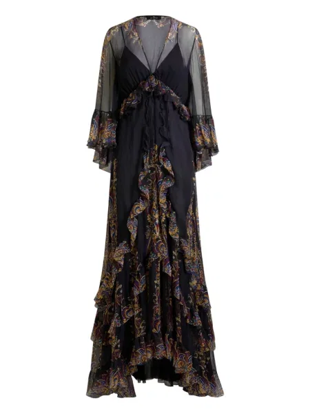 Rochie maxi Etro de mătase cu imagine cu model paisley negru