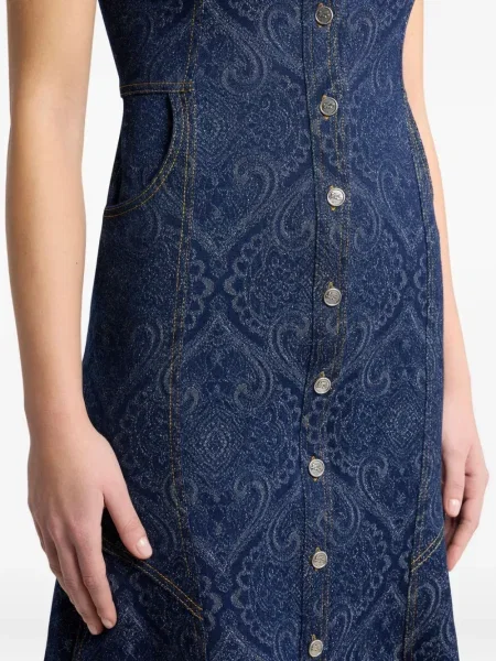 Rochie din denim Etro cu imagine cu model paisley de costum albastru