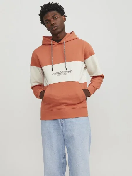 JACK & JONES Mikina JORLakewood mandarínková šedobiela čierna