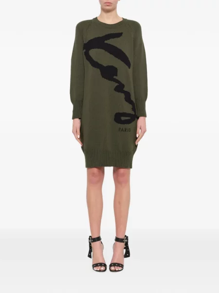Rochie mini Kenzo tricotate cu autograf verde