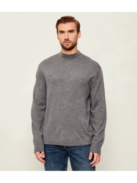 Pulover Calvin Klein de lână cu guler înalt gri