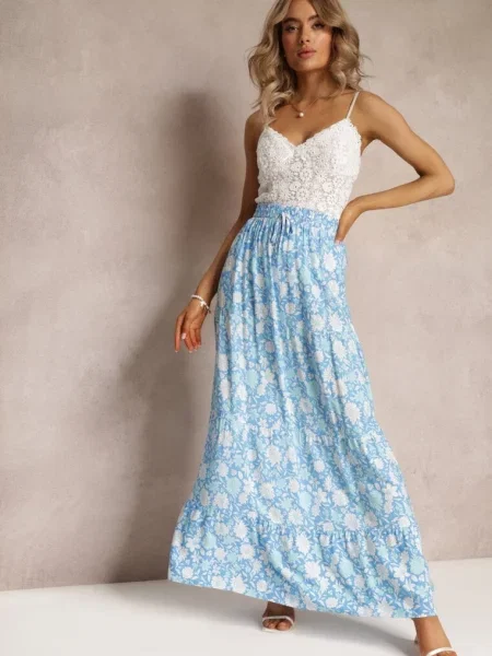 Spódnica Maxi w Kwiaty Eile niebieska