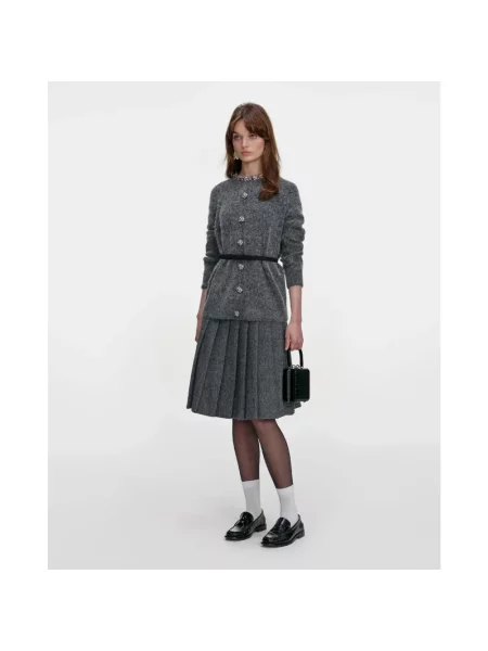 Kardigan Self-portrait wełniany z kryształkami szary