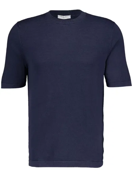 Tricou Boglioli de mătase cu decolteu rotund albastru