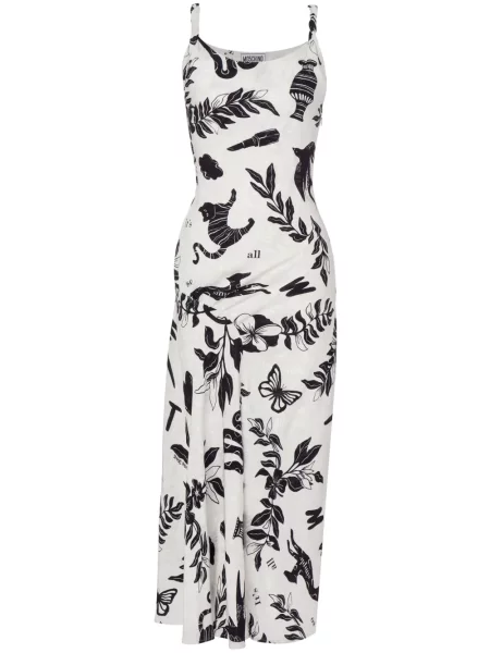 Sukienka jeansowa Moschino Jeans z nadrukiem do kolan garniturowa biała