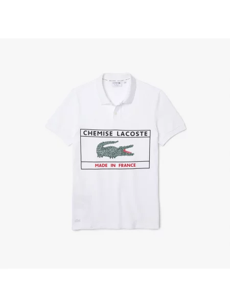 Lacoste Koszulka Polo Z Nadrukiem Regular Fit biała