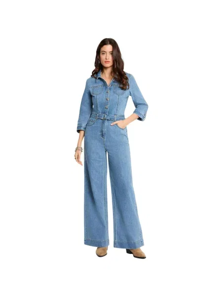 Salopetă de blugi Morgan De Toi lungă cu picior lat albastru