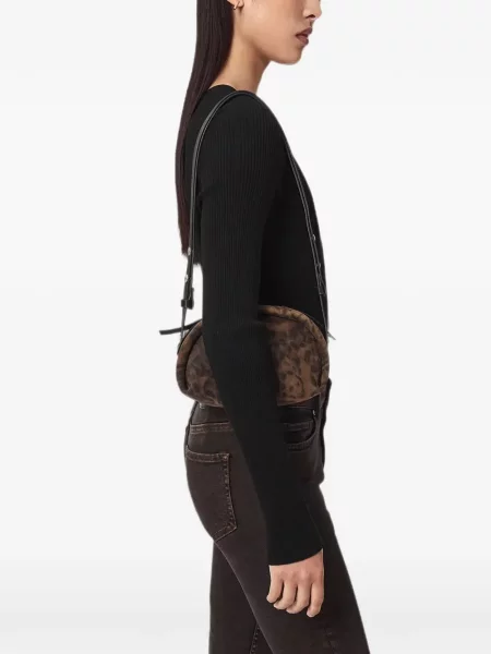 Geanta crossbody Allsaints din piele cu model leopard maro