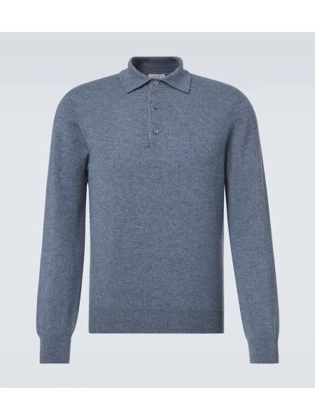 Tricou polo Agnona din cașmir albastru
