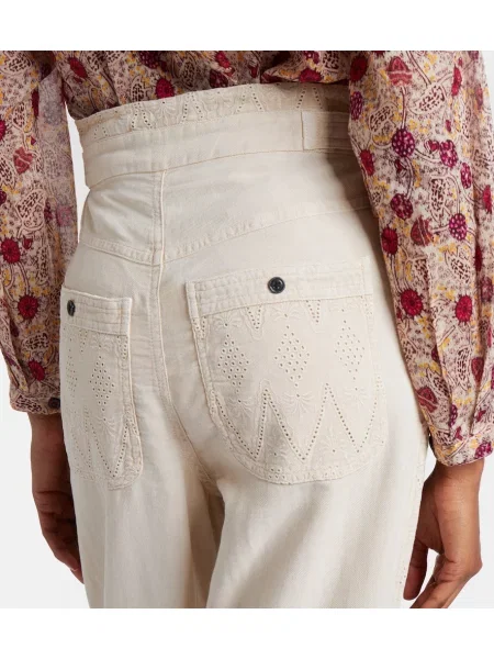 Blugi drepți Marant Etoile cu broderie bej