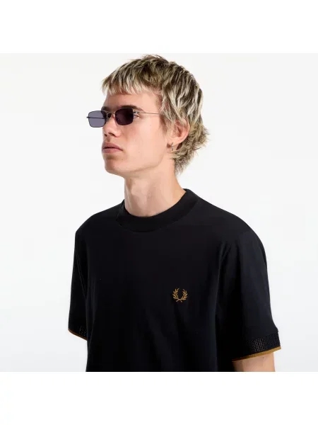Tricou FRED PERRY Mesh Cuff Tshirt Black M negru