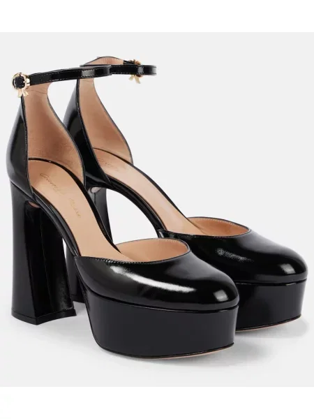 Usnjene lakirane salonarji Gianvito Rossi s platformo črna