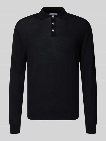 Koszulka polo o kroju regular fit z żywej wełny Manuel Ritz czarne