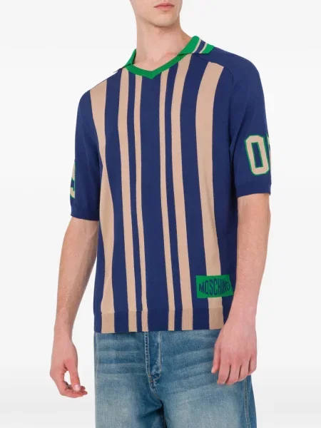 Ριγέ μπλούζα Moschino με λαιμόκοψη v μπλε