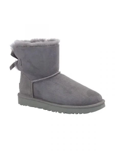 UGG De piele bocanci mini bailey bow II cu adaos de lână gri