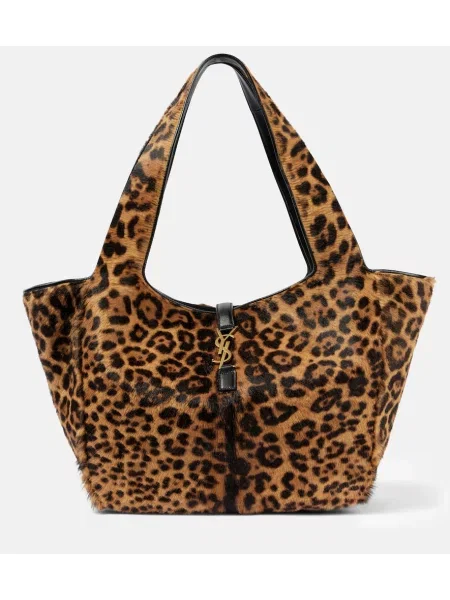 Torbica Saint Laurent s potiskom z leopardjim vzorcem rjava